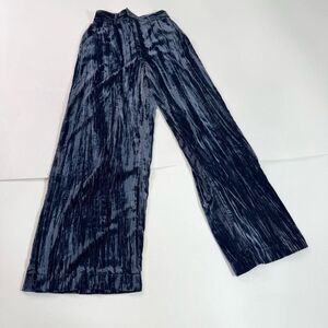 Treasure & Bond Pants Women 2 Blue Crinkle Velvet Pant Trouser Wide Leg Barrel